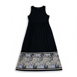 J. Jill Black Maxi Dress with Blue and White Floral Border